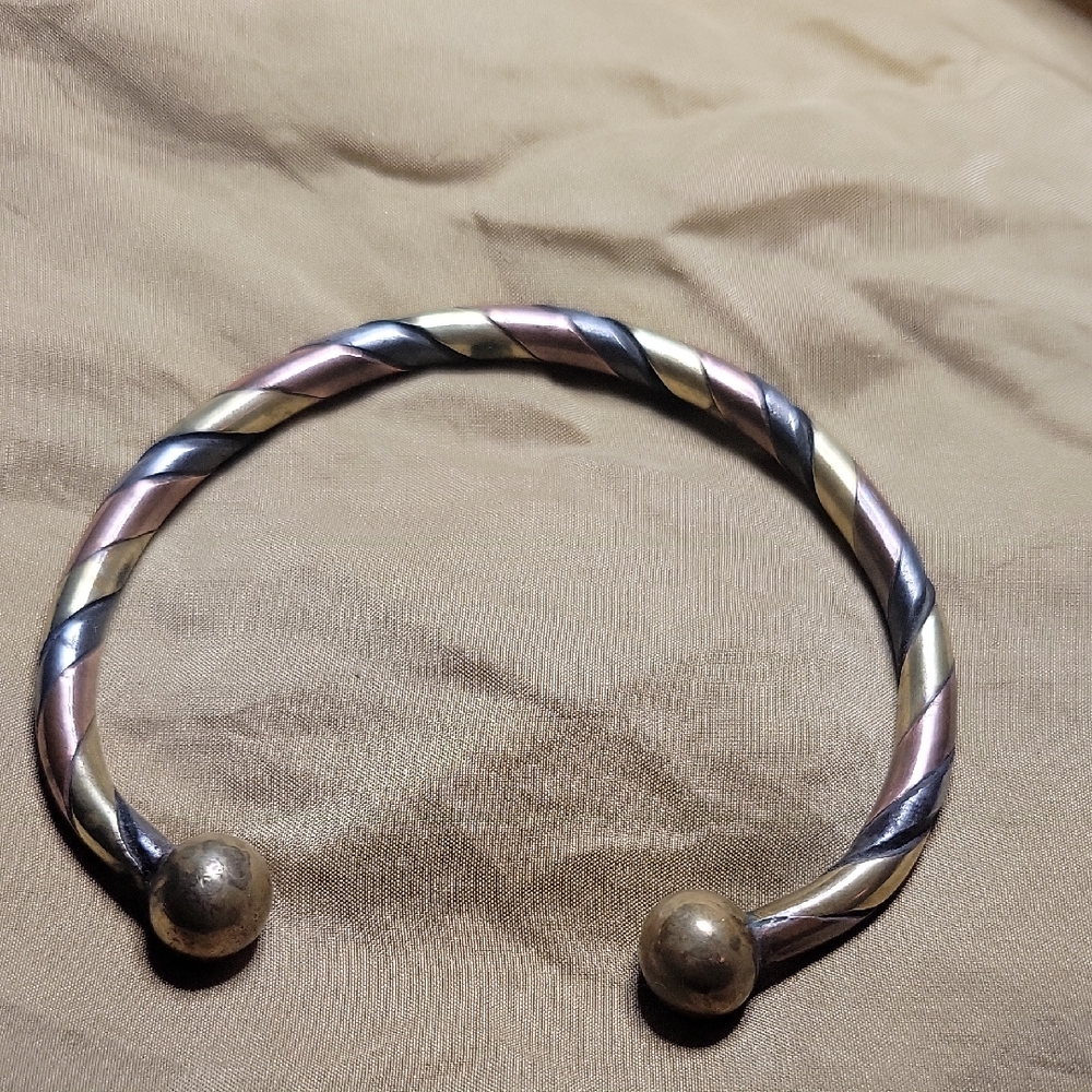 Chic, Smooth & Very Cool Tri Color Twisted Brass/ Steel/ Copper Cuff Bracelet